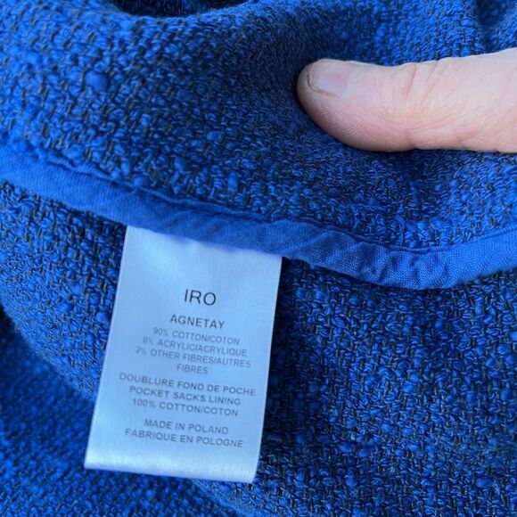 IRO Agnetay Royal Blue Tweed Boucle Cropped Zipper Jacket, Frayed Edge Detail, 2 - Picture 14 of 14